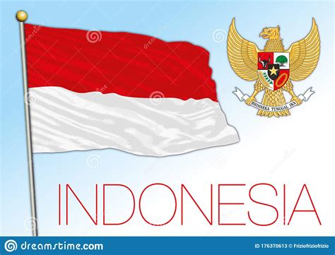 Indonesia Bandera Nacional Oficial Y Escudo De Armas Asia Ilustración