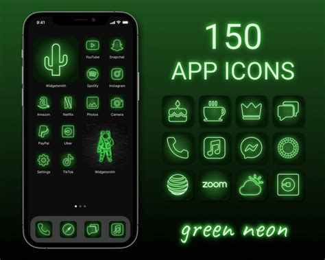 150 Green Neon App Icons Bundle Neon Aesthetic App Icons Etsy