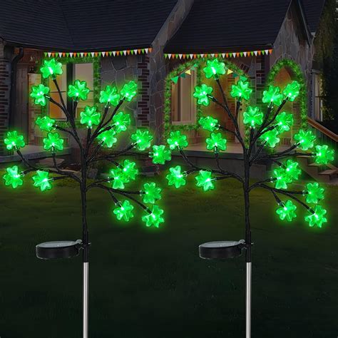 Amazon Pack St Patricks Day Decorations Outdoor Solar Shamrock