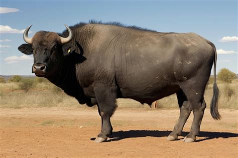 Premium AI Image | A large bull with a big horn stands in a field.