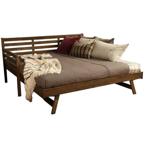 Solid Wood Daybed Frame Twin Pop Trundle Bed Walnut Finish