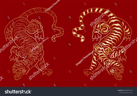 Traditional Korean Tiger Tattoo Designchinese Tiger Stock Vector ...