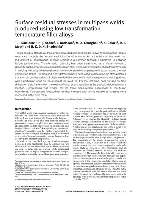 Pdf Surface Residual Stresses In Multipass Welds Produced Using Low