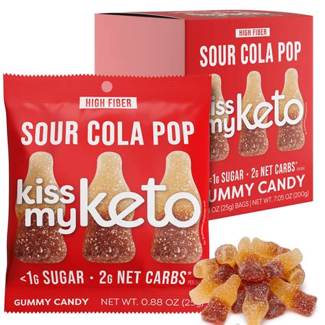 Kiss My Keto Gummies Low Carb Sour Cola Pop Keto Snack Pack Vegan Candy 8 Pack