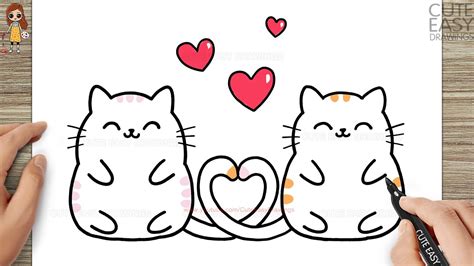 Cute Couple Cats easy Drawing - YouTube