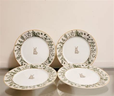 Williams Sonoma Garden Lattice Dinner Plates Bunny Set Of New Easter