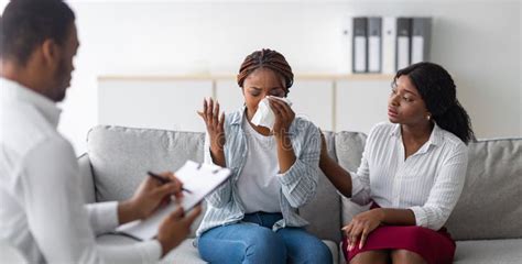 Lgbt Lesbian Couple Consulting Phychologist At Medical Office Homosexual Marriages Problems