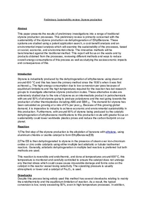 Preliminary Sustainability review-Styrene production