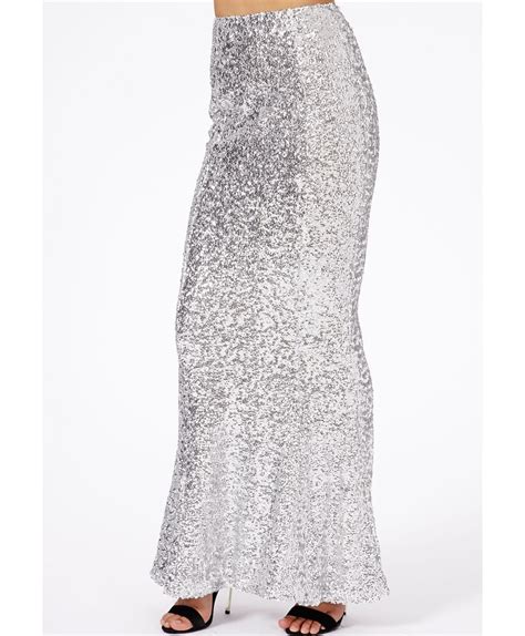 Missguided Sineao Sequin Maxi Skirt In Silver In Silver