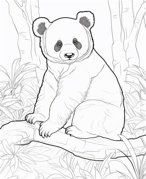 Premium Ai Image Coloring Pages Of Panda Bear Sitting On Log In The