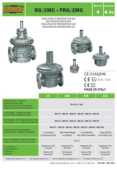 Madas Gas Regulator RG 2MC DN 25 RG 2MC DN 4O RG 2MC DN 50 RG 2MC