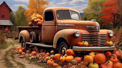 Vintage Truck In Fall Free Stock Photo Public Domain Pictures