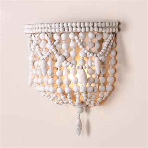 Luxury Rita Classic Style Distressed White Wood Beaded 1 Light