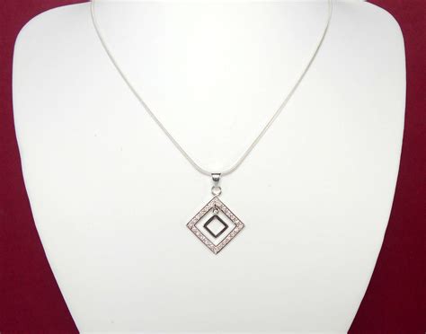 Sterling Silver Cubic Zirconia Squares Necklace 925 Silver EBay