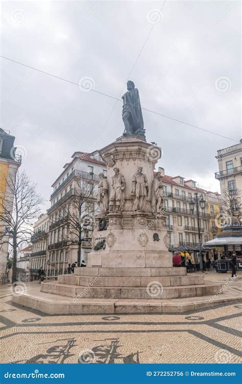 Statue Of Luis De Camoes On Praca Luis De Camoes Square Editorial Photo