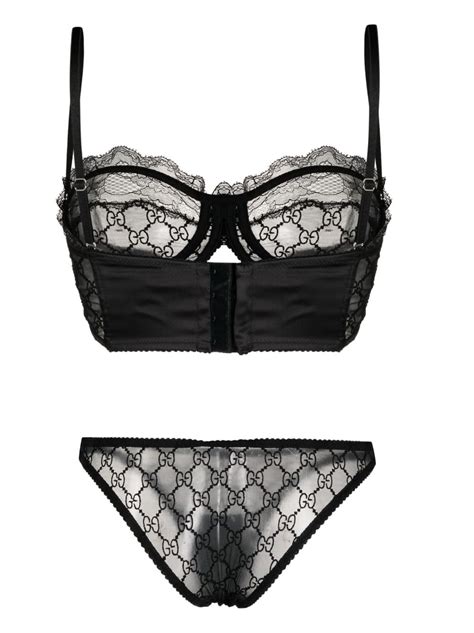 Gucci Gg Embroidered Lingerie Set Black Farfetch Uk