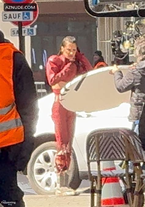 Bella Hadid Sexy Spotted Wearing A Hot Red Leather Catsuit As She Films The Beauty Series Aznude