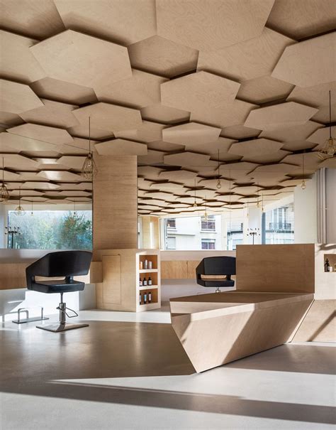 Joshua Florquin Adds Hexagonal Patterned Ceiling To Paris Hair Salon