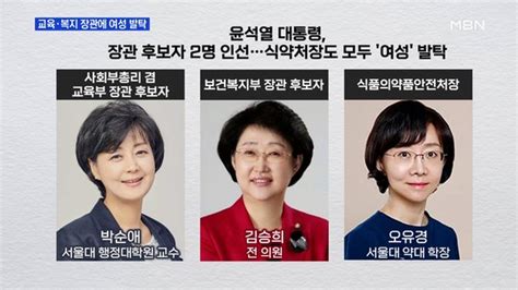 Mbn 뉴스파이터 교육부 박순애·복지부 김승희여성 장관 발탁 네이트 뉴스