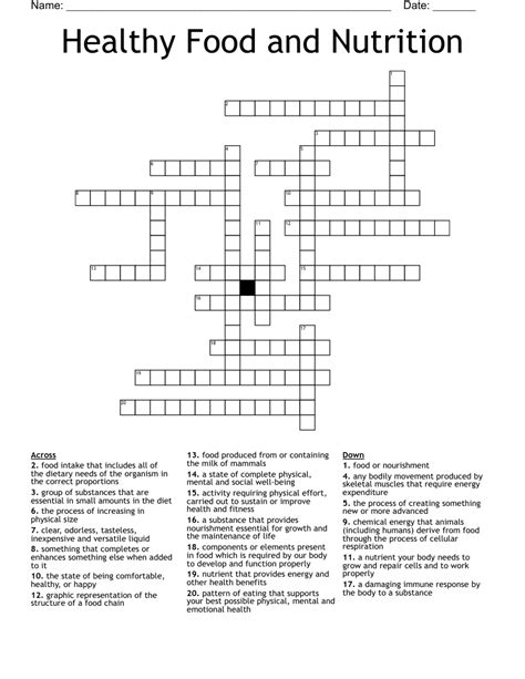 Healthy Food And Nutrition Crossword Wordmint