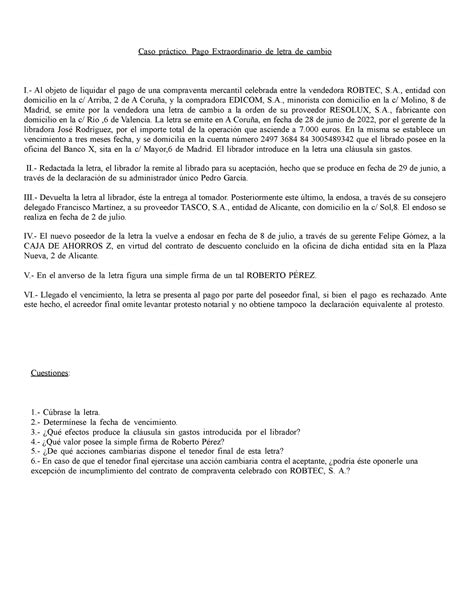 Caso De Letra De Cambio I Caso Pr Ctico Pago Extraordinario De Letra