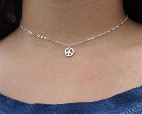 Sterling Silver Peace Necklace Peace Sign Necklace Silver Etsy