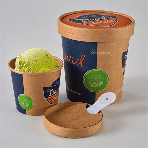 Biodegradable Packaging Kraft Paper Ice Cream Take Away Containers Tub