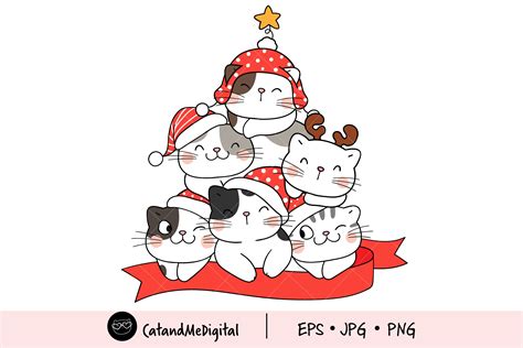 Cat Christmas Tree Clipart Graphic By Catandme · Creative Fabrica