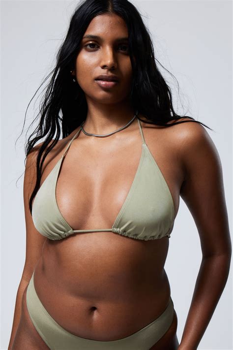 Strappy Triangle Bikini Top Light Green Shimmer Weekday Eu