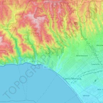 Topografische Karte Pacific Palisades, Höhe, Relief
