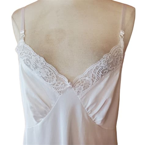 Vintage Adonna White Lace Trim Slip Nightgown Gem