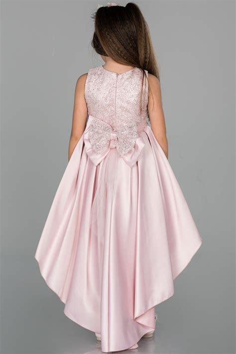 Abendkleid F R Kinder Vorne Kurz Hinten Lang Satin Puder Abo