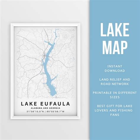 Printable Map Of Lake Eufaula Alabama And Georgia Instant Download