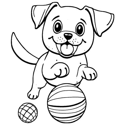 A Happy Puppy Playing with a Ball Coloring Page · Creative Fabrica