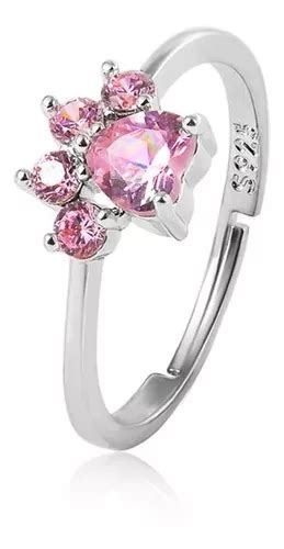 Anillo Mujer Patita Perro Ajustable Plata Zirconia Rosa Mercadolibre