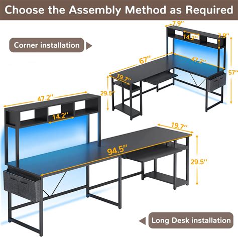 Sedeta 94 5 L Shaped Computer Desk With Led Light Storage Shelves