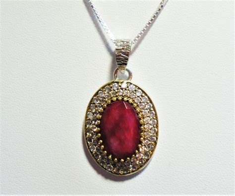 Ruby Pendant With Large Faceted Oval Ruby in 2-tone Turkish - Etsy