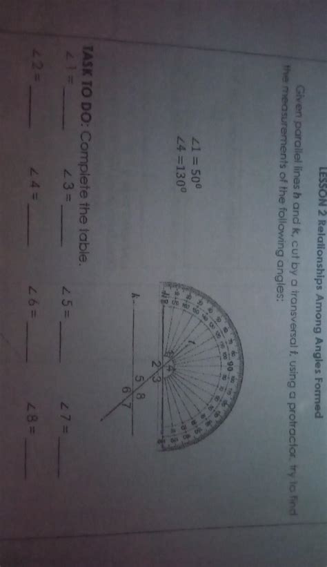 Lesson 2 Relationships Among Angles Formedgiven Parallel Lines H And K Cut By A Transversal T