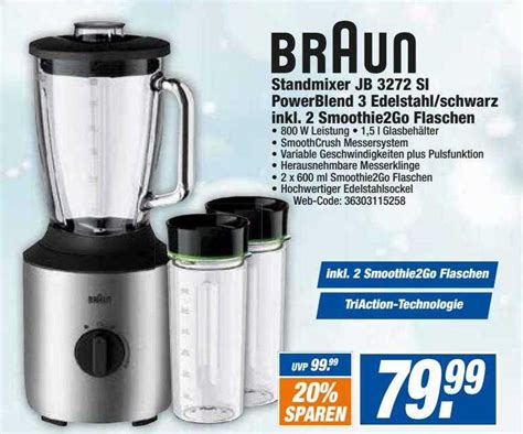 Braun Standmixer Jb 3272 Si Powerblend 3 Edelstahl Oder Schwarz Inkl. 2 ...