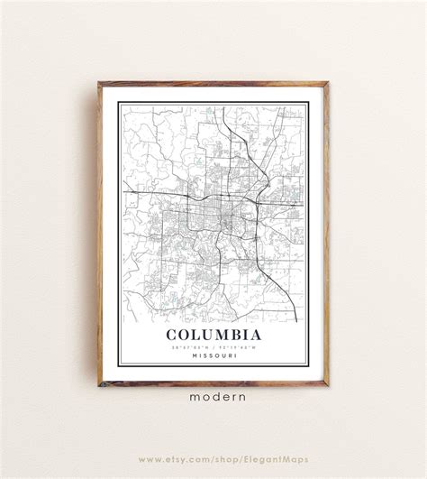 Columbia Missouri map Columbia MO map Columbia city map | Etsy