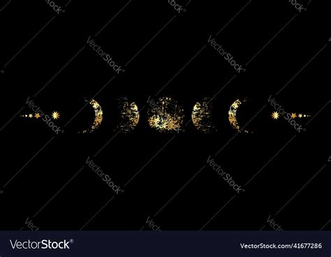 Moon Phases Border Frame In Gold Foil Texture Logo