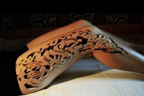 Skin Carving Thigh Tattoos Women 3d Leg Tattoos Optical Illusion Tattoo