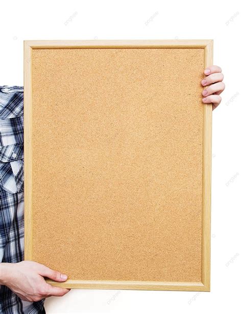 Man Holding Pin Board On White Background Texture Note Attached Photo