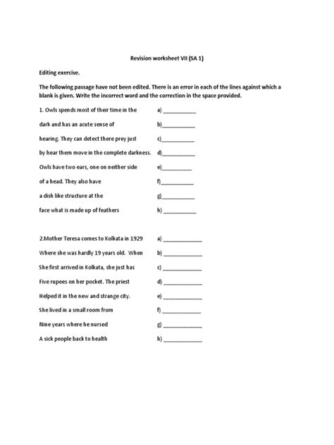 Cbse Class 6 English Editing Exercise Pdf Worksheets Library