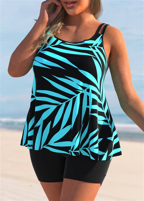 Cyan Plus Size Leaf Print Tankini Top Usd 29 98