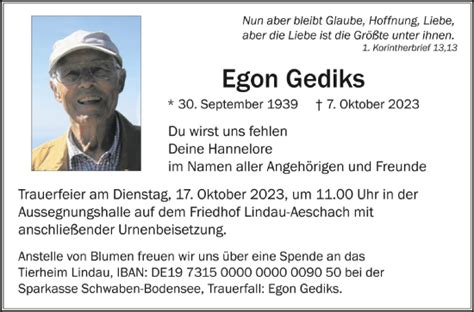 Traueranzeigen Von Egon Gediks Schwaebische De Trauerportal