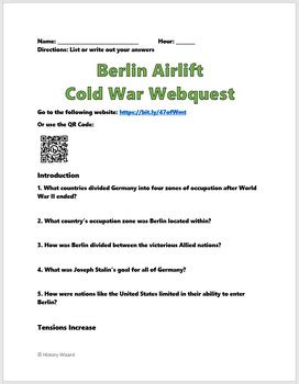 Berlin Airlift Cold War Webquest By History Wizard Tpt