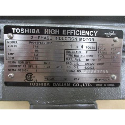 Toshiba B0014FLF2OOZ 3 Phase Induction Motor Mara Industrial