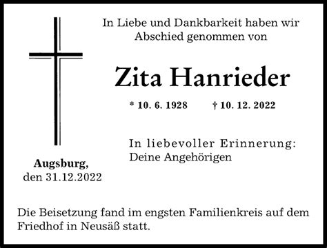 Traueranzeigen Von Zita Hanrieder Allg Uer Zeitung