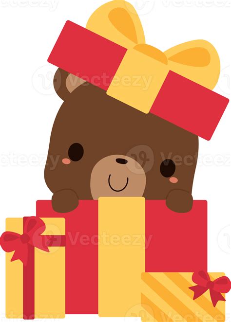 Cute Brown Bear Cartoon Characters In Festive Christmas Holiday Season